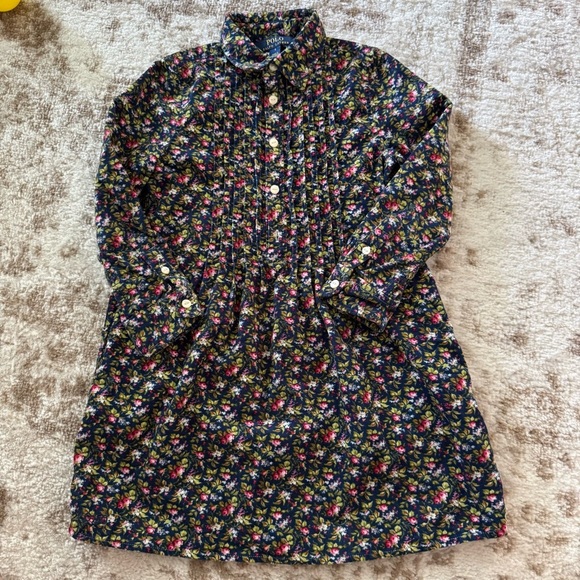 Polo by Ralph Lauren Floral Patterned dress navy corduroy with pockets girl’s 5 - Picture 1 of 7